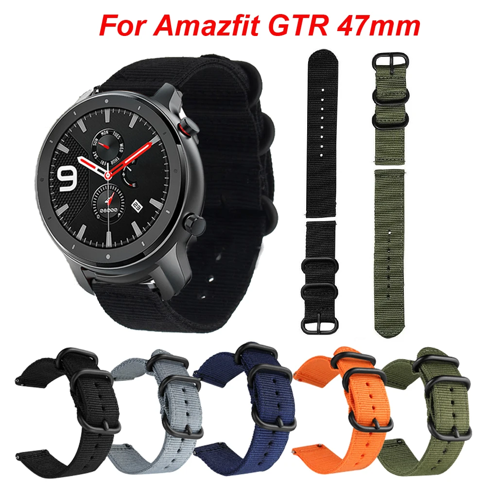 Нейлоновый холщовый ремешок для часов Xiaomi huami Amazfit gtr/Stratos 2 2S/GTR 47 мм Huawei Watch GT galaxy 46
