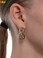 kshmir retro gold spliced stud earrings 2021 fashion double ring double color earrings women jewelry gift