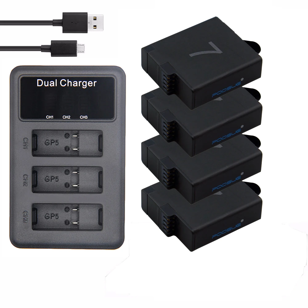 4x батарея для GoPro Hero 7 черная + тройное светодиодное зарядное устройство 8 6 Black Go Pro 5