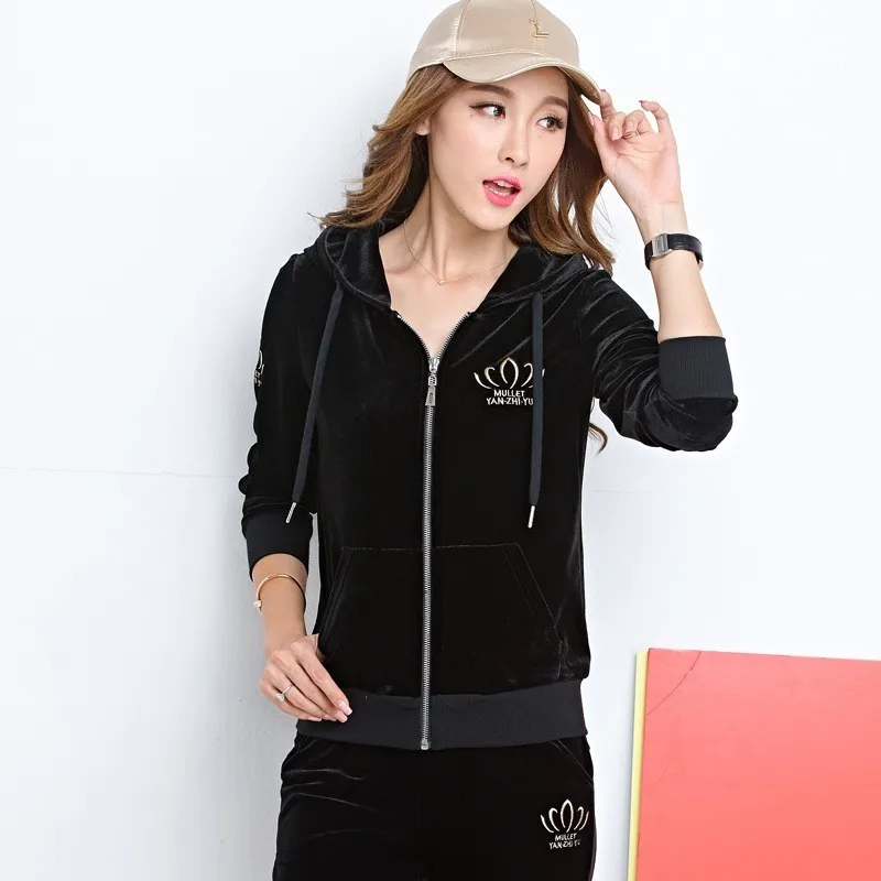 Весенне-осенние золотые бархатные женские комплекты высокого качества