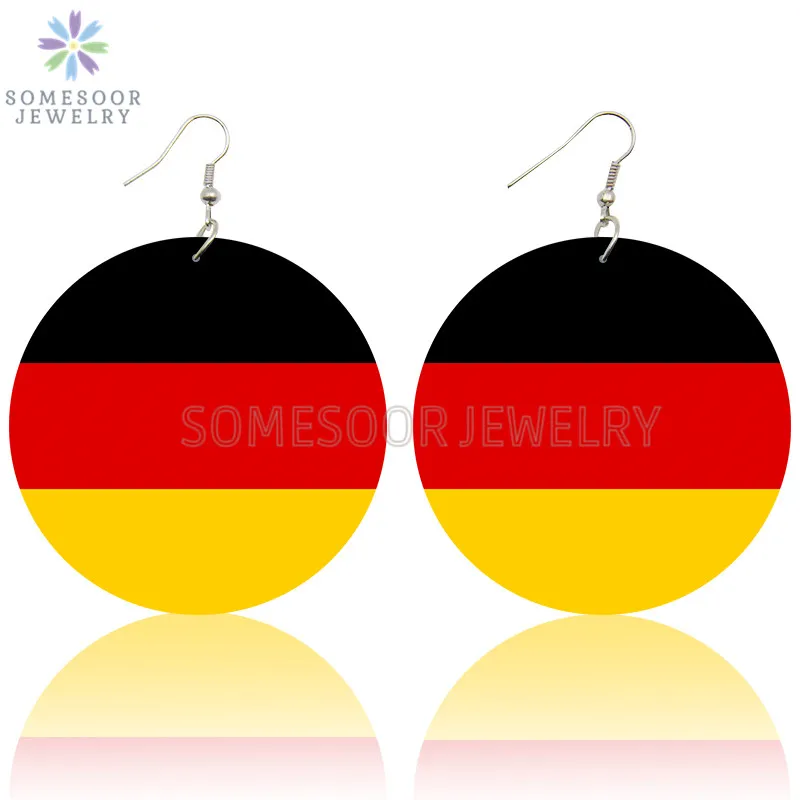 SOMESOOR Black Yellow Red Colors Gemany National Flag Wooden Drop Earrings Both Sides Printed Patriotic Design Women Wood Loops | Украшения