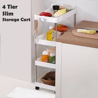 3/4 Tier Slim Storage Cart Mobile Shelving Unit Organizer Slide Out Storage Rolling Utility Kitchen Cart Tower Rack for Bathroom