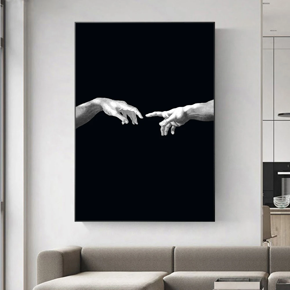 

Hand of God Creation of Adam Black & White Canvas Painting Print on Canvas Wall Art Pictures for Living Room Decor (No Frame)