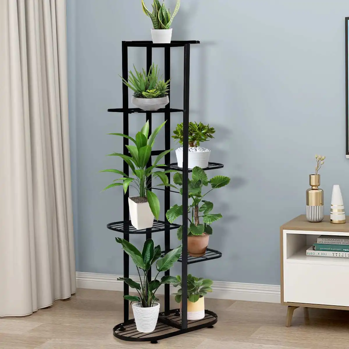 

6 Tiers Iron Bookshelf Plant Rack Display Shelf Home Indoor Outdoor Yard Garden Patio Balcony Flower Stands Plant Shelves