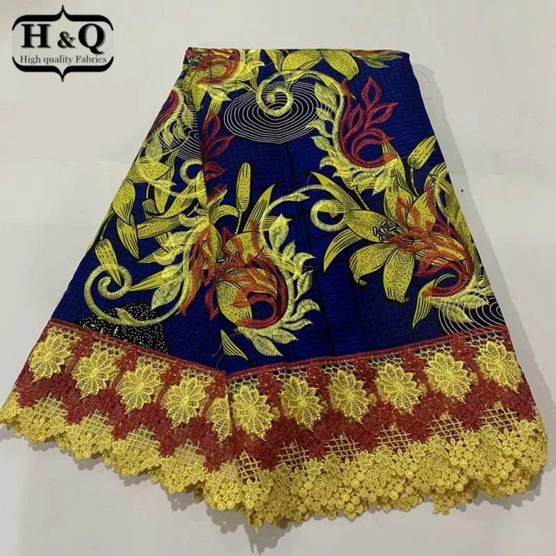 

H&Q newest nigerian water soluble lace high quality wax fabric 100% cotton embroidery 6 yards/pcs african batik lace fabric H810