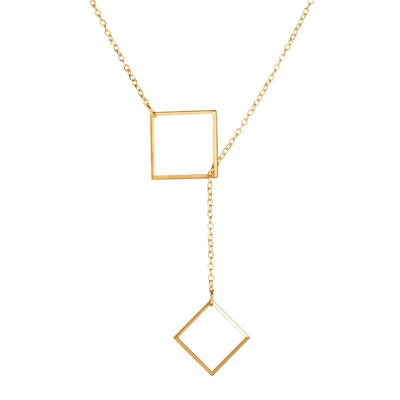 

Hollowed out square pendant charming women's necklace geometric gold female clavicle Party Jewelry by girls