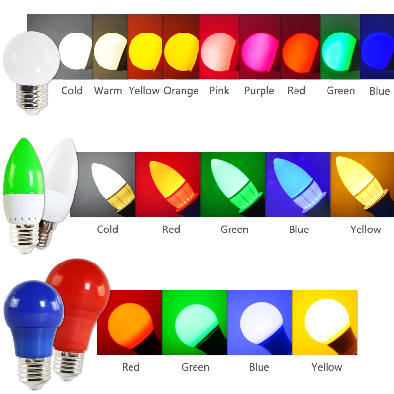 Светодиодная лампа E27 E14 3 вт 5 7 RGB светодиодная свеча A60 A50 G45 C35 цветная SMD 2835 220 в