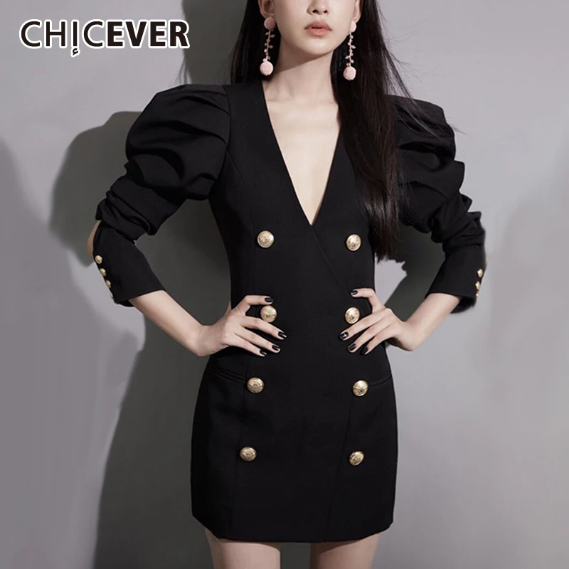 CHICEVER OL стильное черное платье-карандаш для женщин с v-образным вырезом и высокой