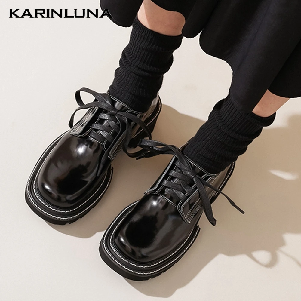 Karinluna/Новые брендовые туфли из натуральной кожи на квадратном каблуке размера