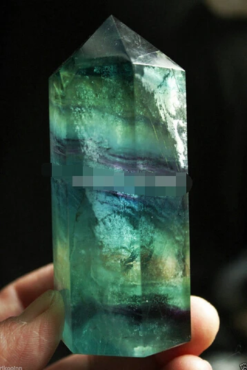--- 410 + большой зеленый/фиолетовый полоска флюоритовый кварц КРИСТАЛЛ ТОЧКА w
