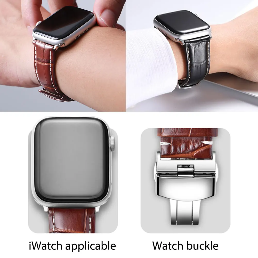 UTHAI A05 ремешок из натуральной кожи для Apple Watch 42 мм 38 мм 44 мм 40 мм сменный ремешок для iWatch 4 3 2 1 браслет
