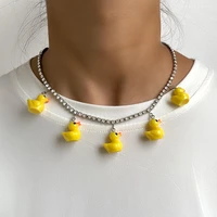 harajuku cute cartoon yellow little duck pendant necklace for women shiny crystal choker lovely bear mushroom happy y2k jewelry