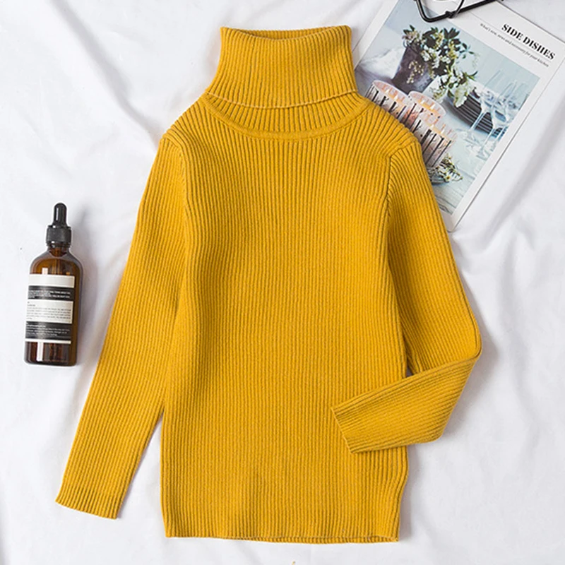 Свитер с высоким воротником для маленьких мальчиков и девочек Осенний вязаный