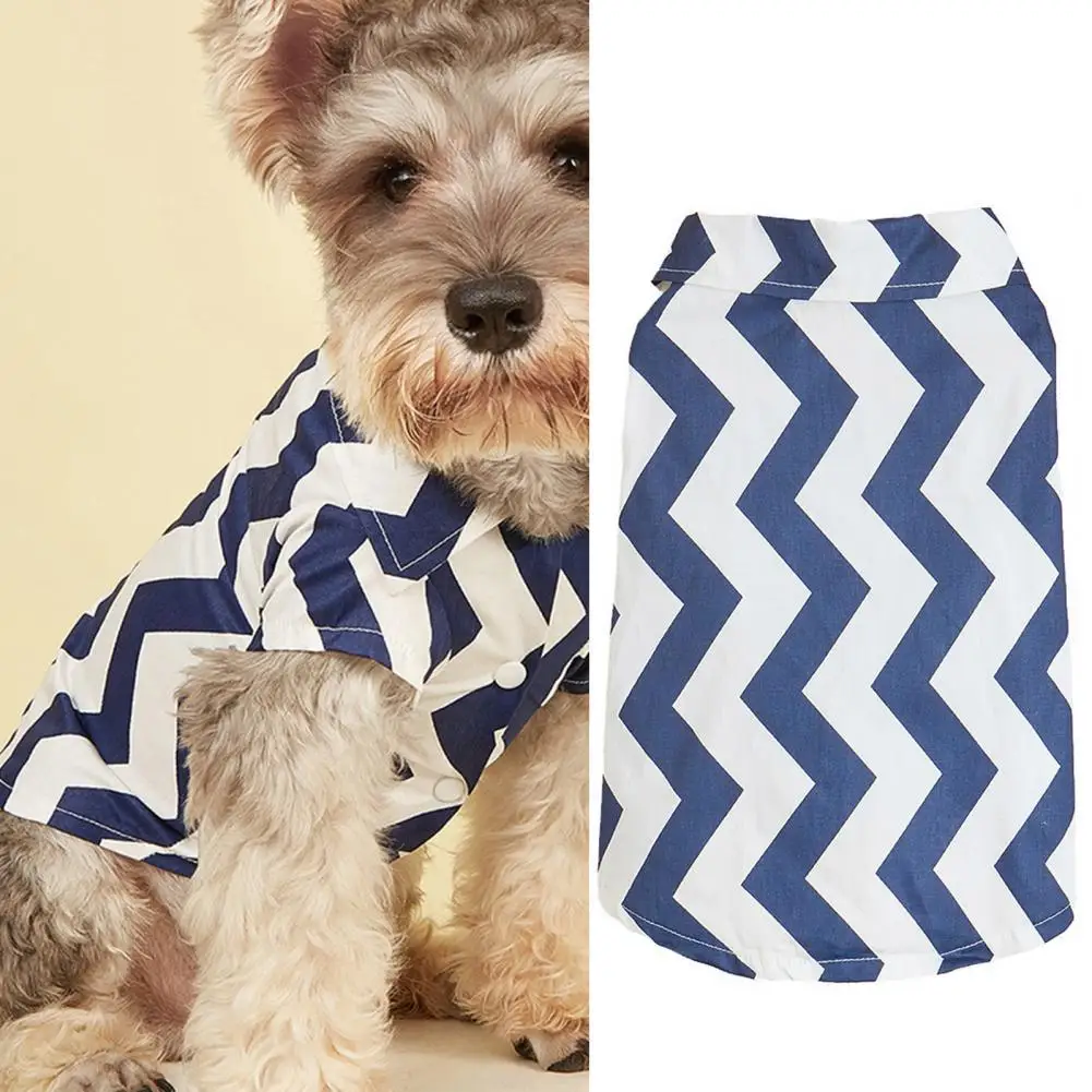 

Skin-friendly Stylish Fashion Pet Short Sleeves Shirt Clothes Two-leg Pet Cardigan Wavy Stripes for Festival