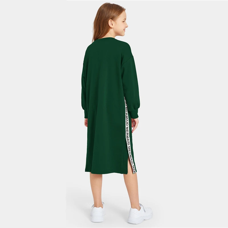 SHEIN/однотонное Повседневное платье-толстовка с контрастными буквами и лентами; коллекция года; весенние прямые платья с длинными рукавами для девочек