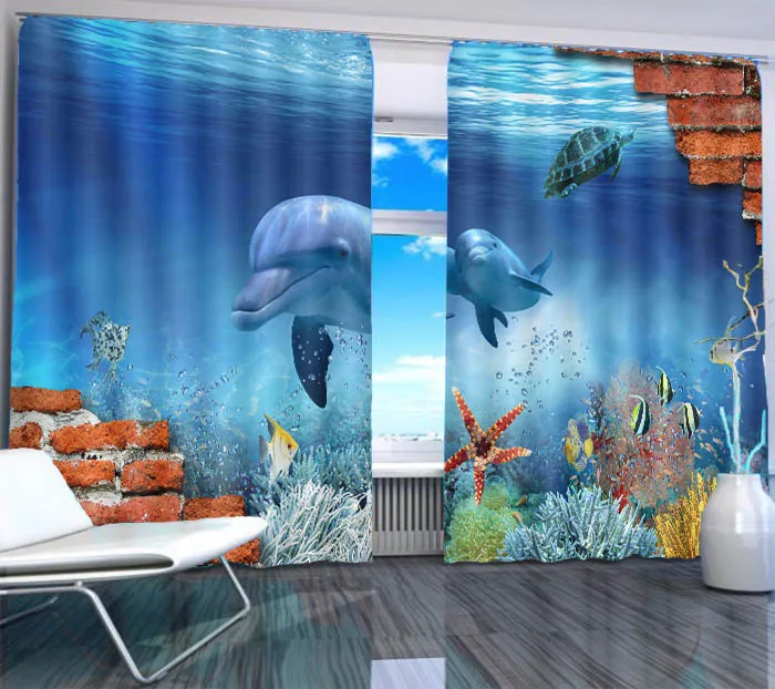 Фото 3D занавески для гостиной спальни морской Дельфин затемняющие китайские