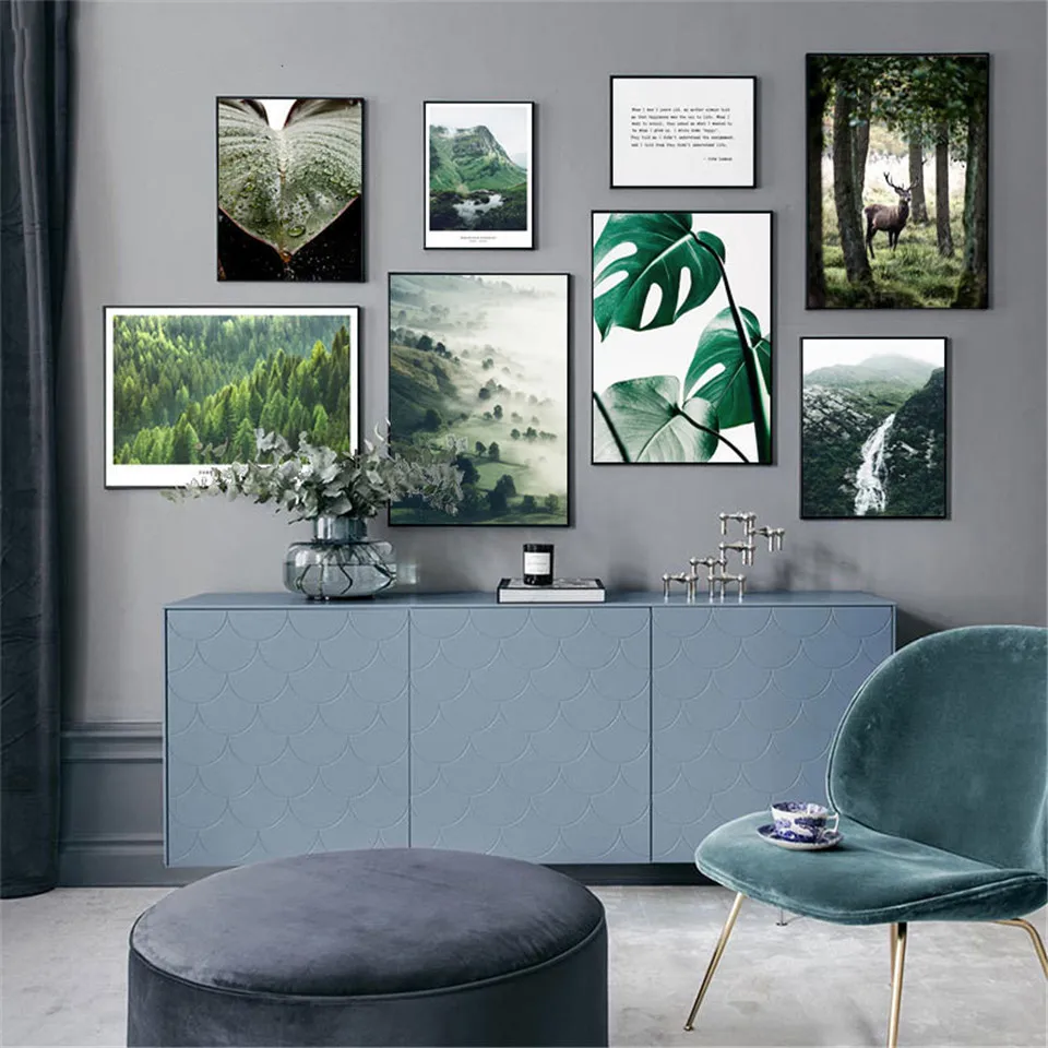 

Nature Scenery Wall Painting Mountain Lake Canvas Print Plant Landscape Art Poster Scandinavian Style Pictures Living Room Decor