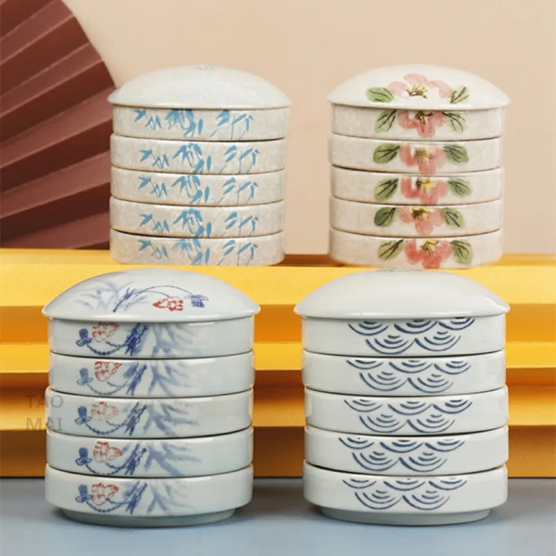 

Jingdezhen Ceramic Palette with Cover Five-layer Chinese Painting Pigment Disc Calligraphy Ink Disc Palette Painting Tools