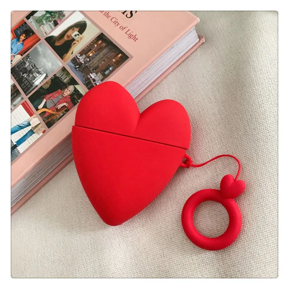 Love Red Чехол для AirPods, Модный милый чехол, сумка для багажа, беспроводной Чехол для наушников для Apple Airpods 2, защитный чехол с кольцом, брелок - Цвет: Love Red