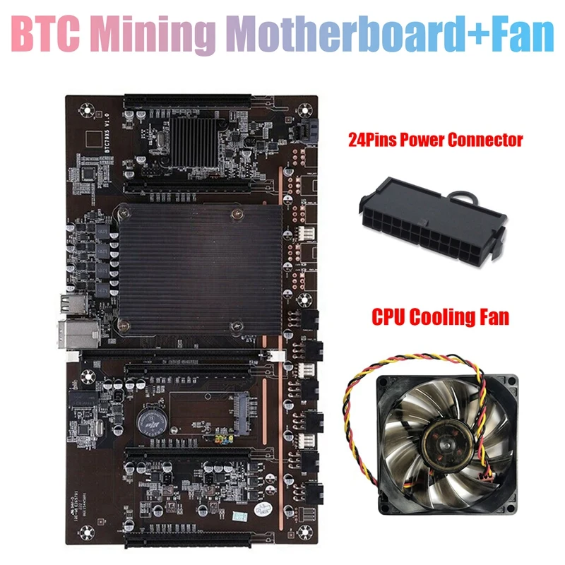 BTCX79 H61 Miner Motherboard with 24Pins Power Connector+Fan LGA 2011 DDR3 Support 3060 3070 3080 GPU for BTC Mining
