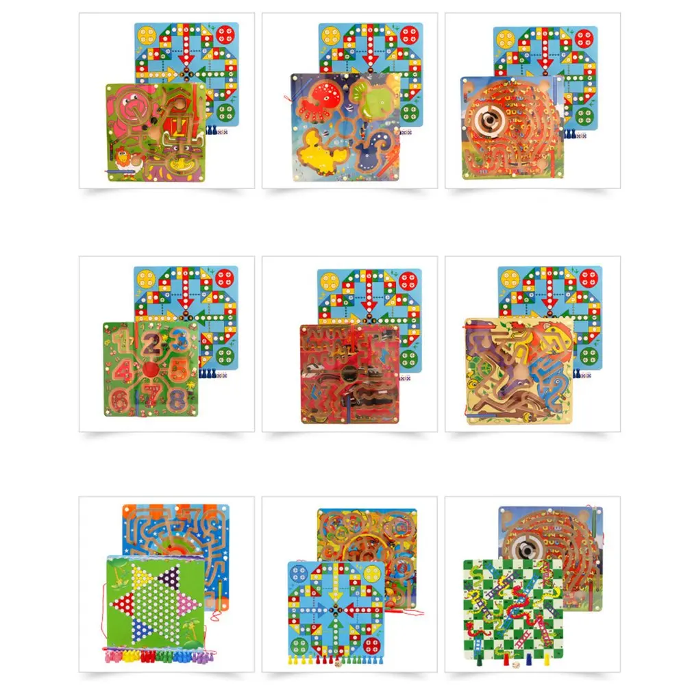 

2-in-1 Wooden Puzzles Magnetic Pen Maze Children Educational Toys for Boys Girls Intellectual Jigsaw Board Funny Kids Games