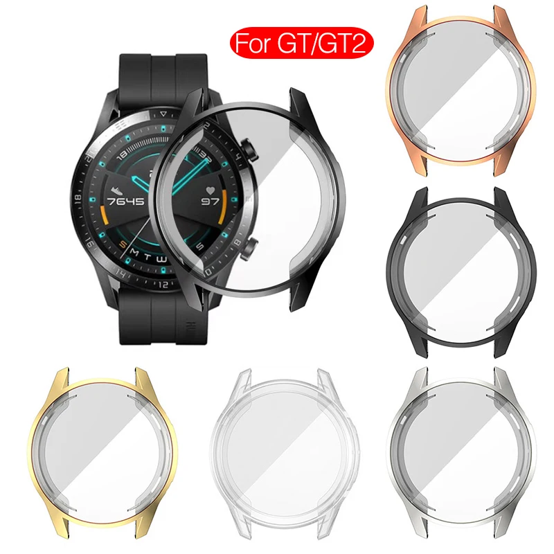 

Silicone Case For Huawei Watch GT GT2 46mm Screen Protector Plating Soft cover Case For huawei GT 2 band SmartWatch fundas couqe