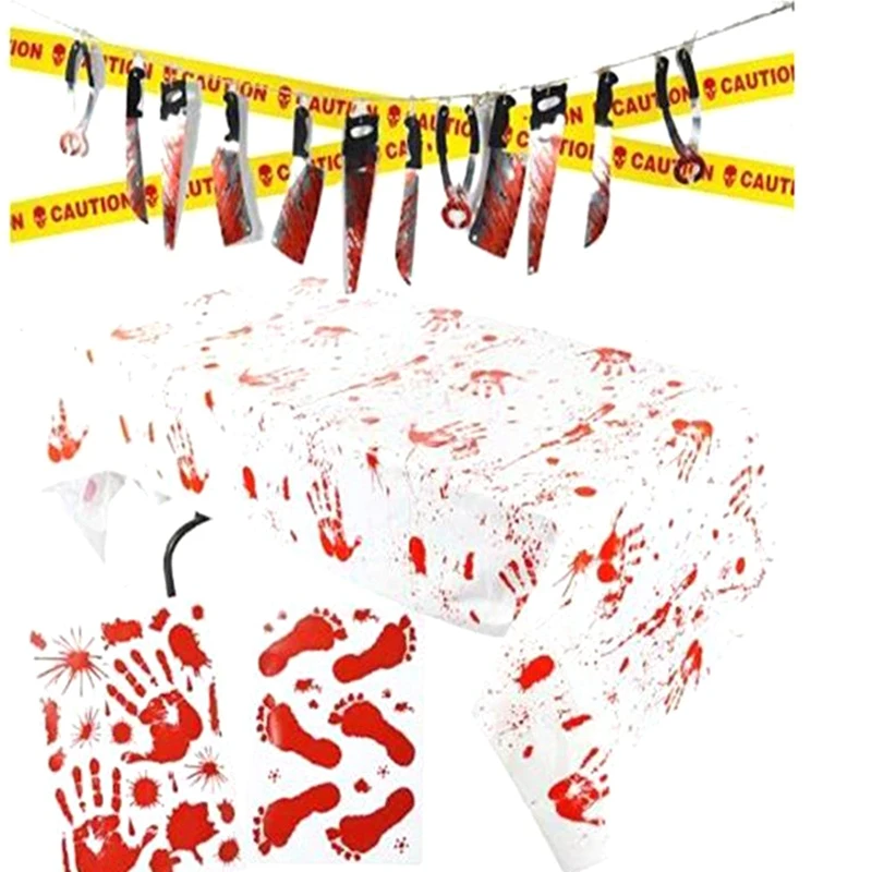 

Хэллоуин, шнурок с ножом, кровавый принт, наклейка на ножки, скатерть, набор украшений для темативечерние