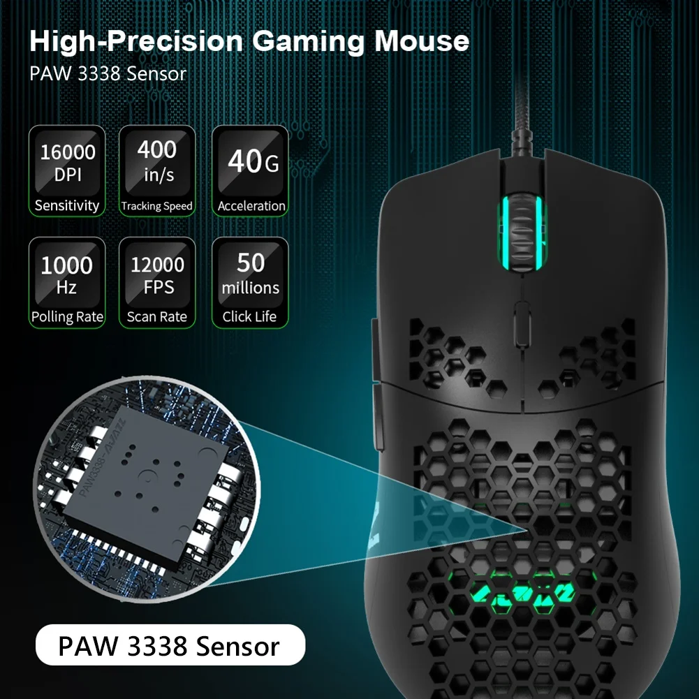 AJ390 Wired Hollow-out 6 LED Light Mouse for computer PC Adjustable 16000DPI 7 Keys Gaming Mice | Компьютеры и офис