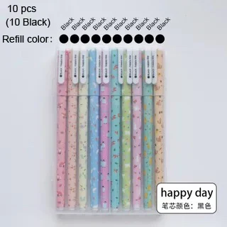 Happy day 10 Black FULAIKATE модные канцелярские принадлежности Цветочный цвет воды ручка пользовательский цвет нейтральный черный вода 10 цветов Набор Студенческая офисная универсальная ручка - Цвет: Happy day 10 Black