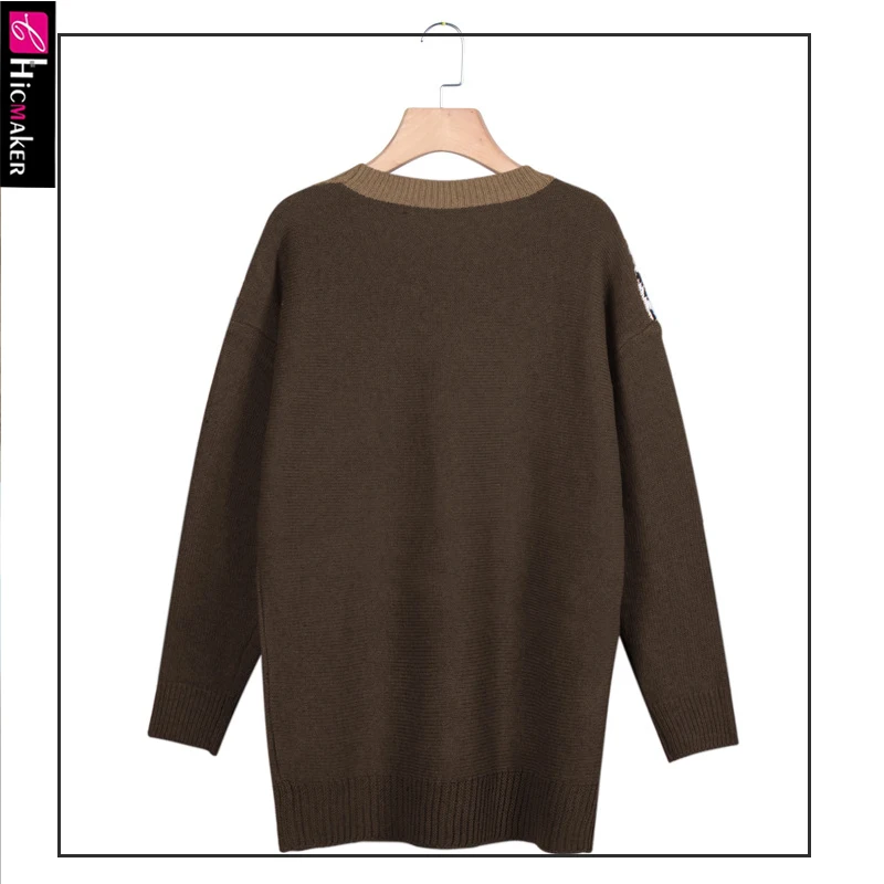 Женский вязаный пуловер большого размера свитер с рисунком животных круглый