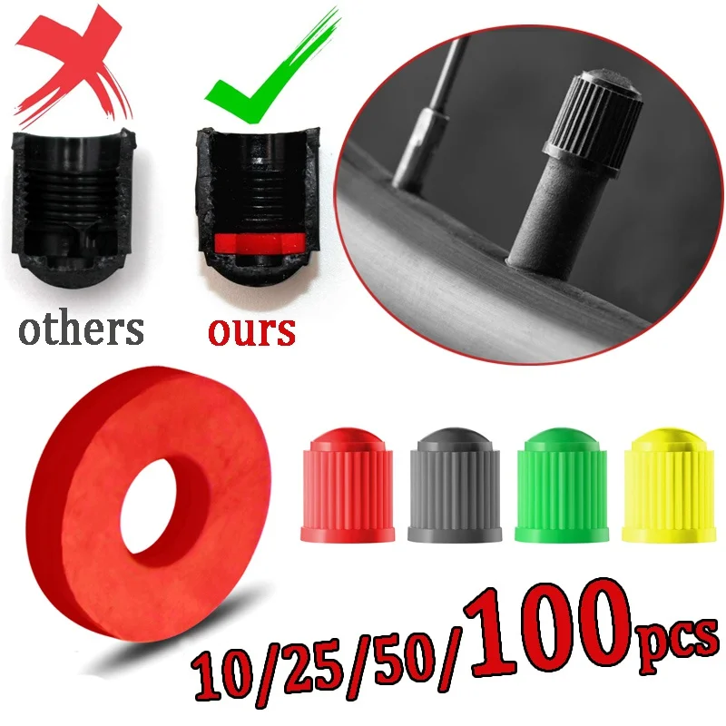 Колпачки клапанов шин черные с уплотнительным резиновым кольцом 10/25/50/100 шт.