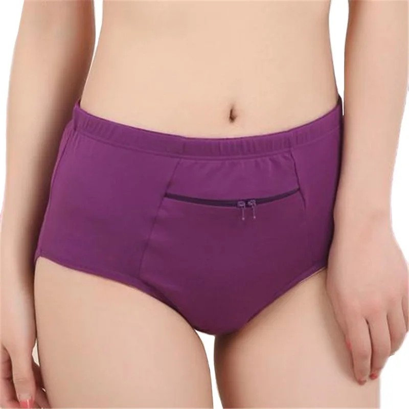 3 Pieces/Set Women Panties with Pocket Big Size Female Cotton Underwear with Zipper High Quality Novel Breathable Ladies Briefs