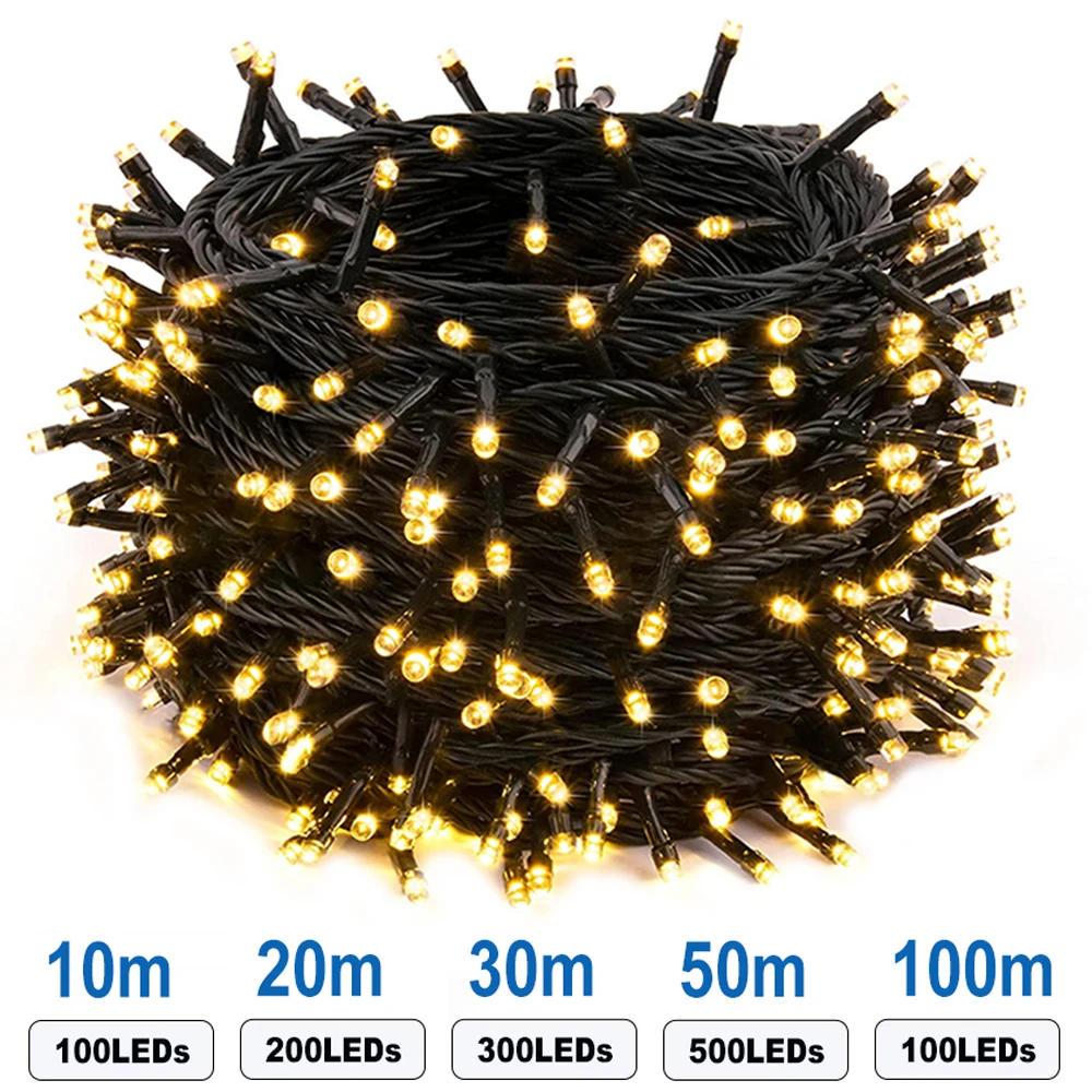 

24V 10M 20M 30M 50M 100M Outdoor String Lights 8 Modes LED Christmas Fairy Garland Lamp for New Year Wedding Patio Decoration