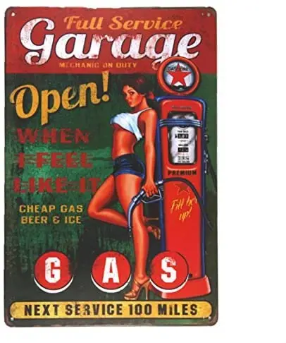 

ERLOOD Garage Open Gas Wall Plaque Retro Vintage Home Decor Metal Tin Sign Poster Coffee 12 X 8 Inches