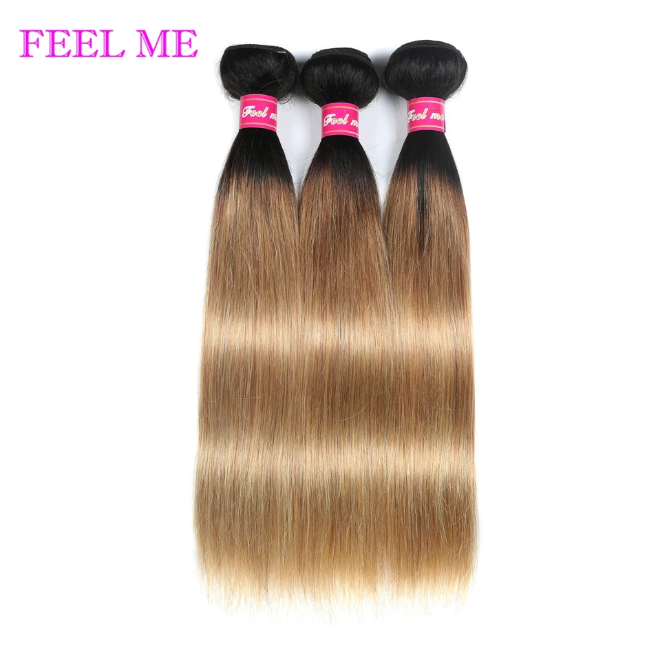 Feel Me honey Blonde 3/4 пучков прямых волос Омбре человеческие волосы пучки 1b/27