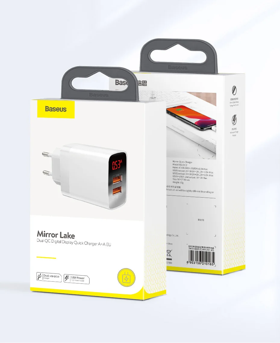 Baseus 18 Вт USB зарядное устройство QC3.0 цифровой дисплей EU настенное зарядное устройство USB зарядное устройство для телефона для iPhone XS huawei Mate10 samsung S10 EU вилка