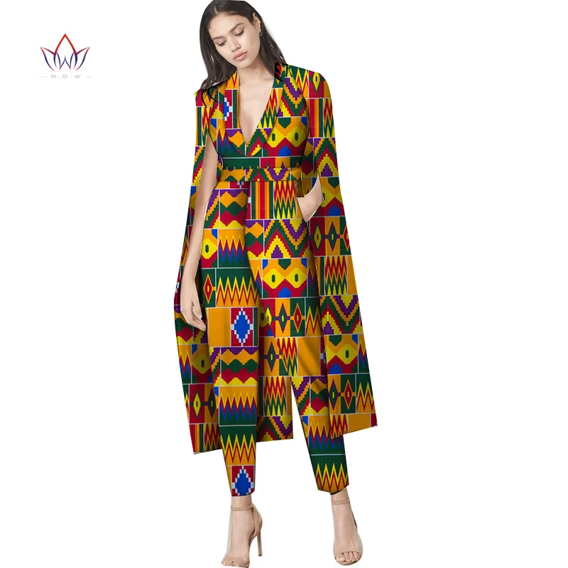Fashion Ladies African Clothes V- Neck long jumpsuit Robe Africaine Top And Pants Set Sleeveless Rompers Womens Jumpsuit WY3909