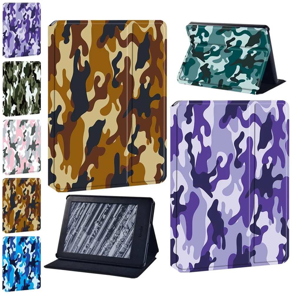 

Leather Tablet Stand Cover Case for Kindle Paperwhite 1/2/3/4/Kindle 10th 2019/Kindle 8th Gen 2016 Camouflage Pattern Shell