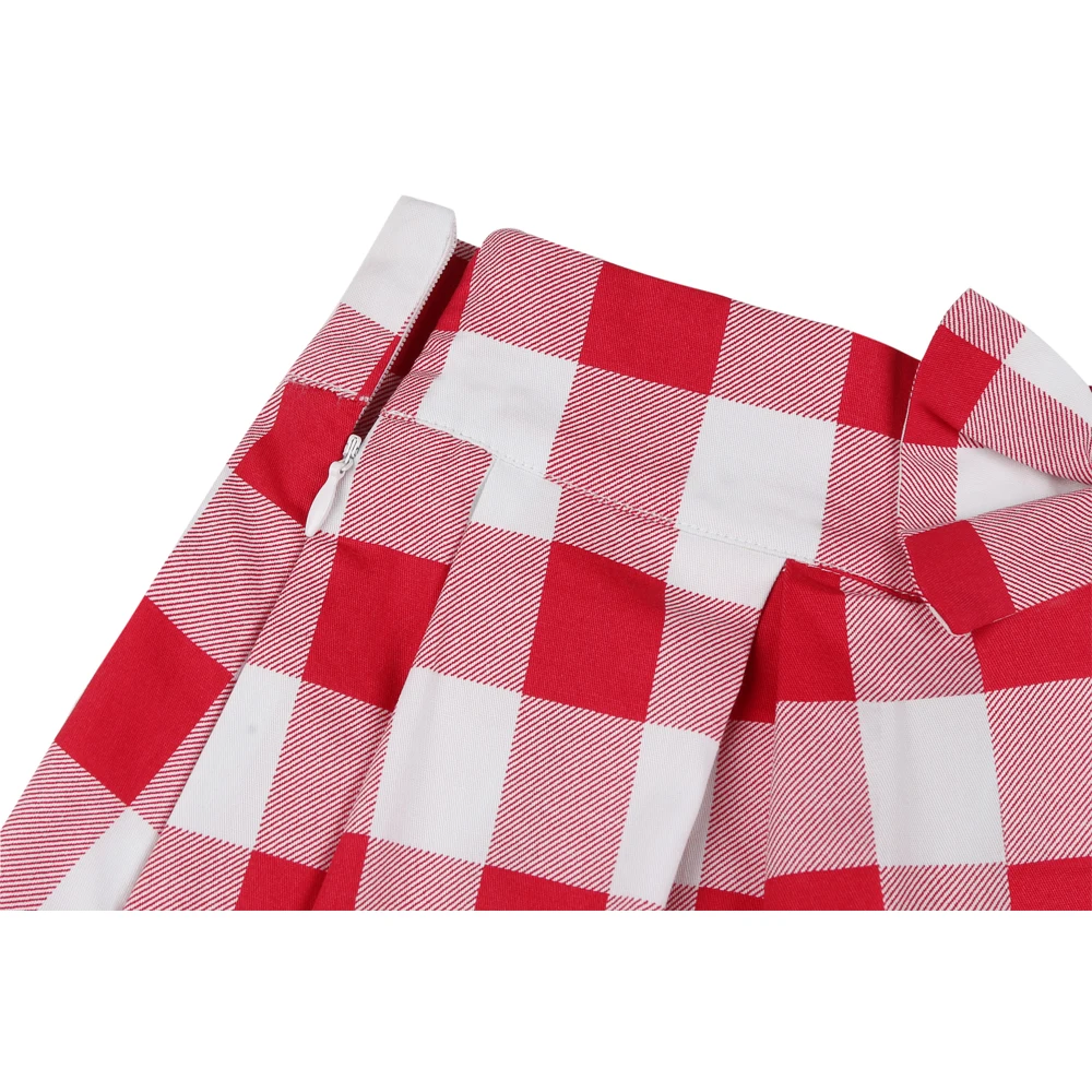 Юбка женская плиссированная средней длины хлопковая в клетку с высокой талией