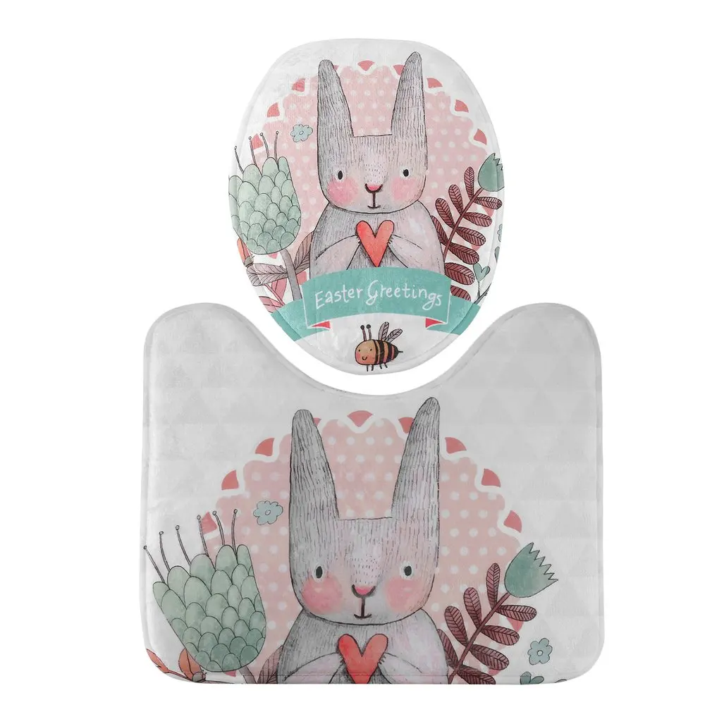 2 в 1 милый мультяшный кролик животный узор набор для ванной коврик впитывающий