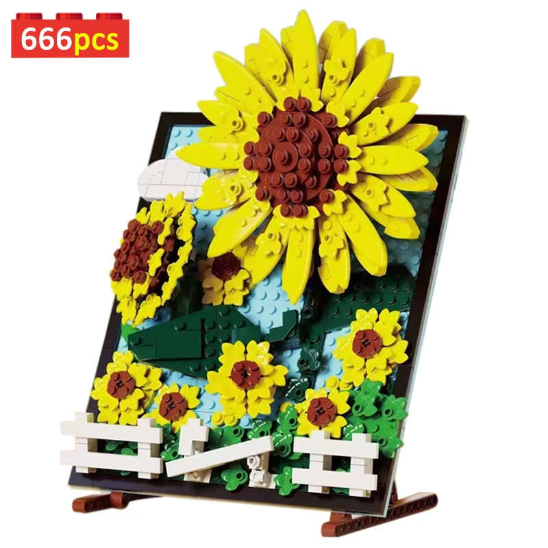 

Creative 666pcs Sunflower Photo Frame Building Blocks Set DIY Friends Gifts Helianthus Model Decoration Bricks Toys For Kids