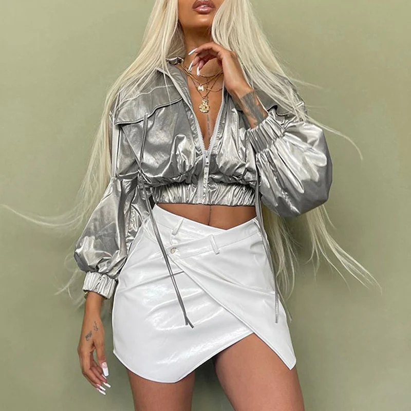 

2021 Autumn New Women Fashion Short Jackets Handsome Turn Down Collar Zipper Baseball Coats Female Loose Streetwear