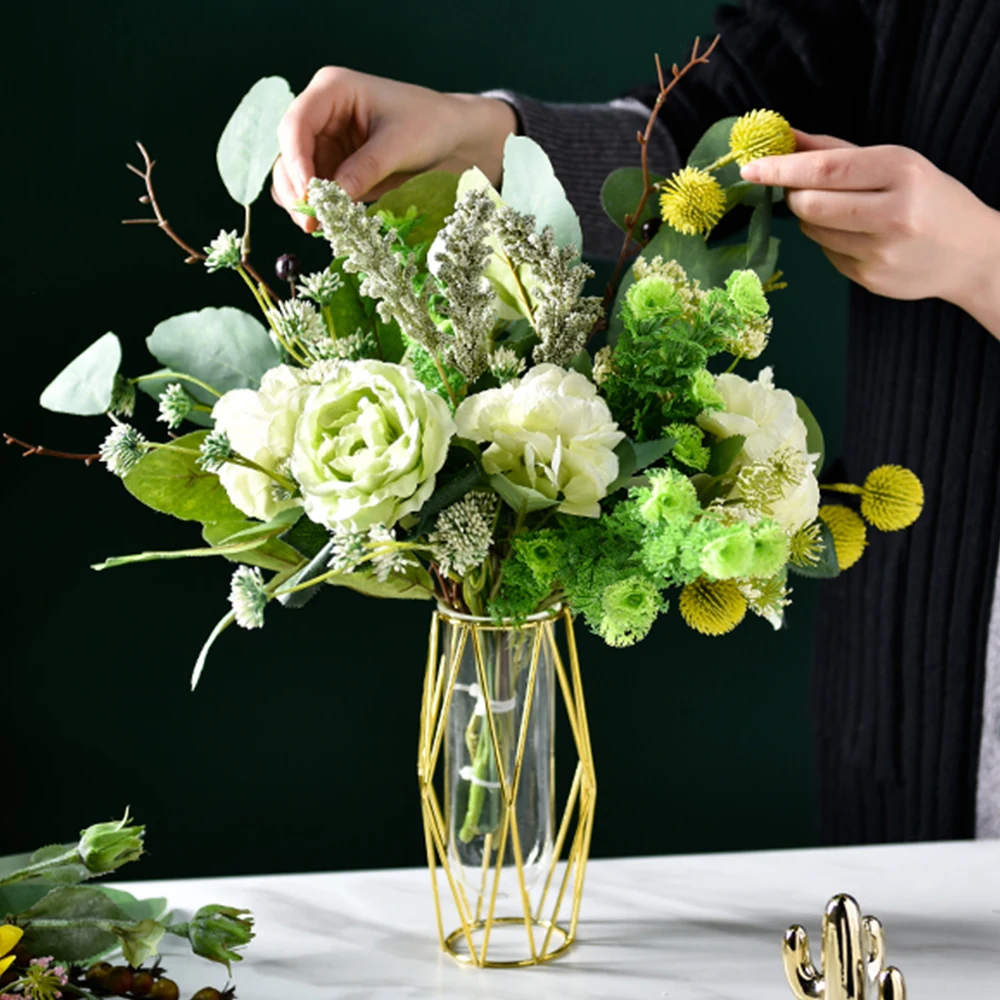 

European Style Colorful Artificial Flower Bouquet For Home Hotel Dining Table Cabinet Indoor Decoration Bonsai Silk Fake Flowers