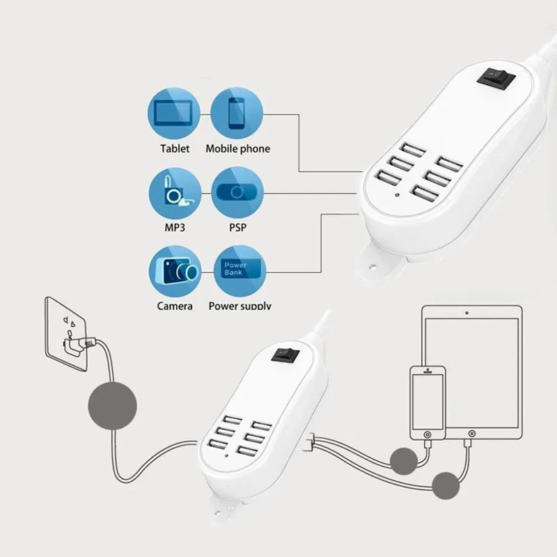 Зарядное устройство для телефона с 6 портами USB 25 Вт 5 А штепсельная вилка