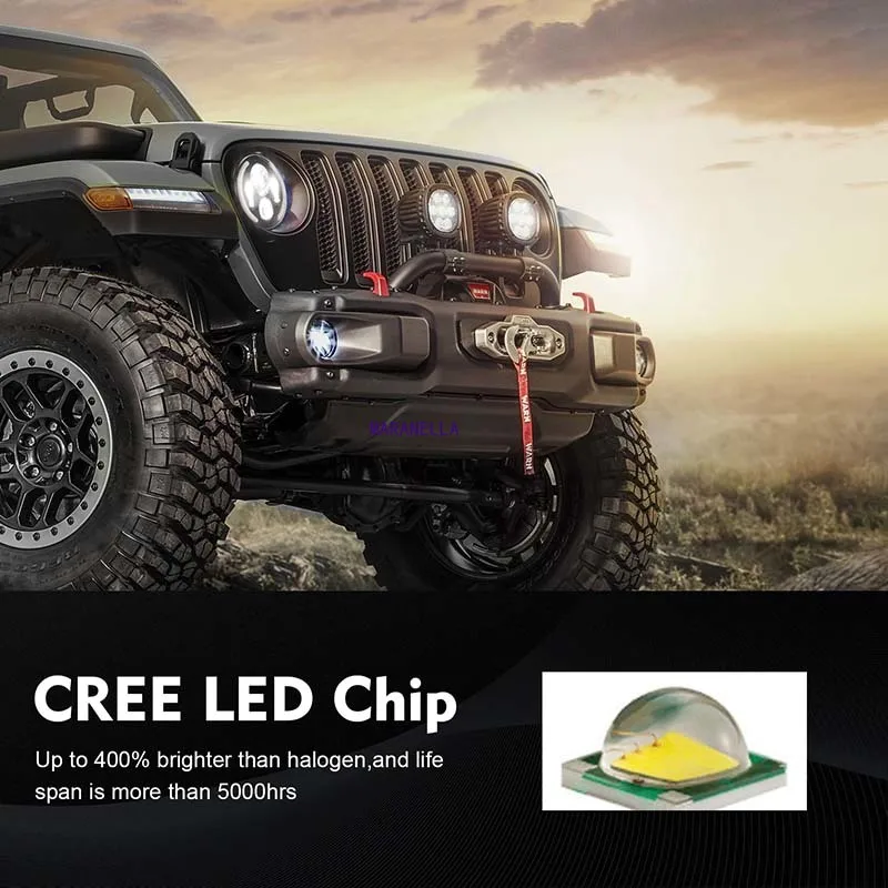 

7 Round LED Headlights 80W 7200 Lumens 15W XT-E W / Side Halo Ring Angel Eyes For 1997-2018 Jeep Wrangler