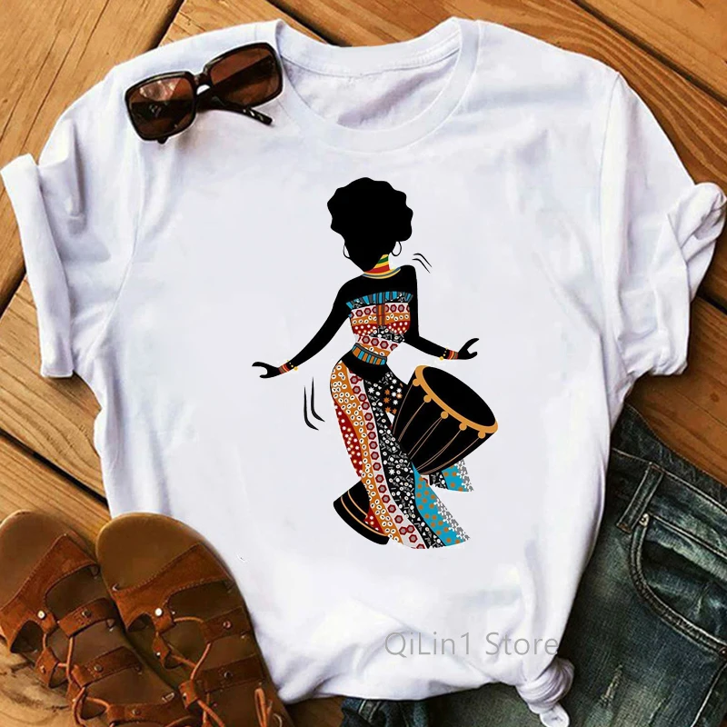 

vintage Black girl pure african t shirt women Melanin shirt aesthetic clothes haut femme summer tops white female t-shirt