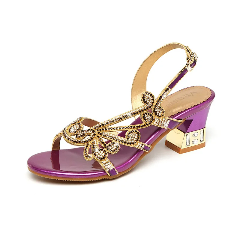

Rhinestone sandals women's summer 2021 new thick-heeled comfortable and fashionable sexy diamond-studded women's outer sandals
