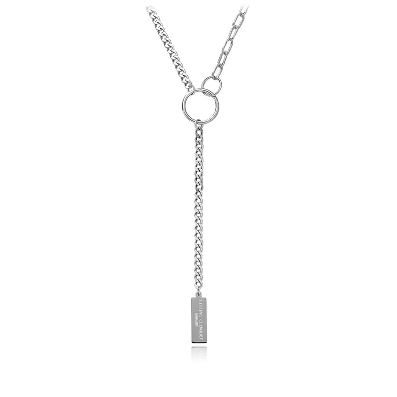 

TIMEONLY Simple Titanium Steel Letter Pendant Necklaces Mix Chunky Chain Necklace for Women Ladies Hollow Jewellery Party Gifts