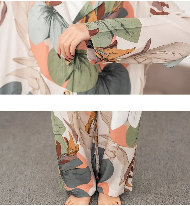 

so Pijama Estabelecidos para As Mulheres 2020 Primavera e No Outono Vero Tops com Calas Pijamas Set Cardigan Impresso Pijama