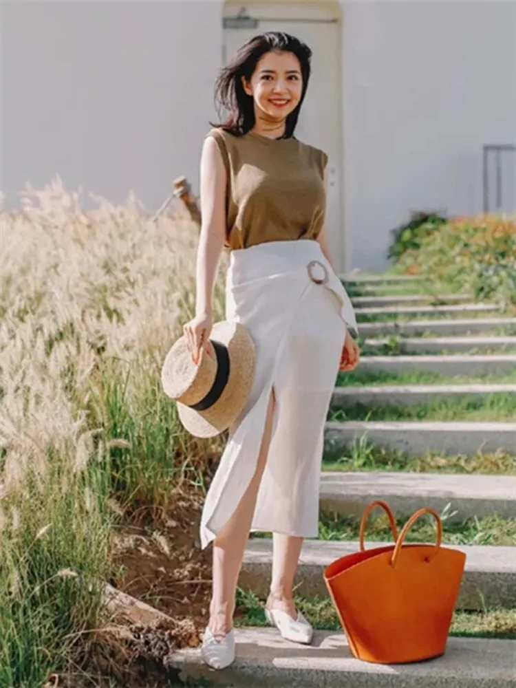 Женская Юбка-миди с разрезом длинная юбка на шнуровке повседневная одежда для